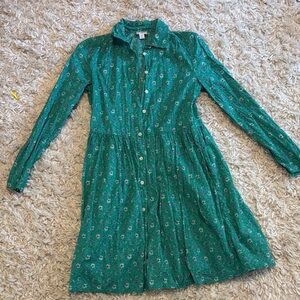 J. Crew Green Floral Button-Front Long Sleeve Dress